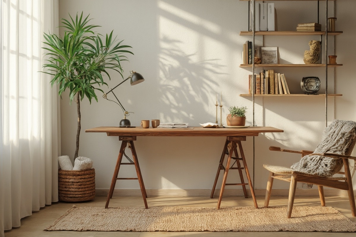 mid-century modern desk setup