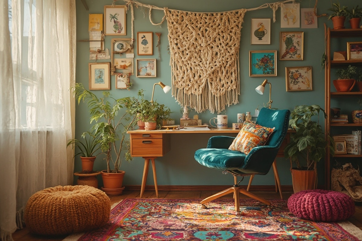 eclectic boho retro home office