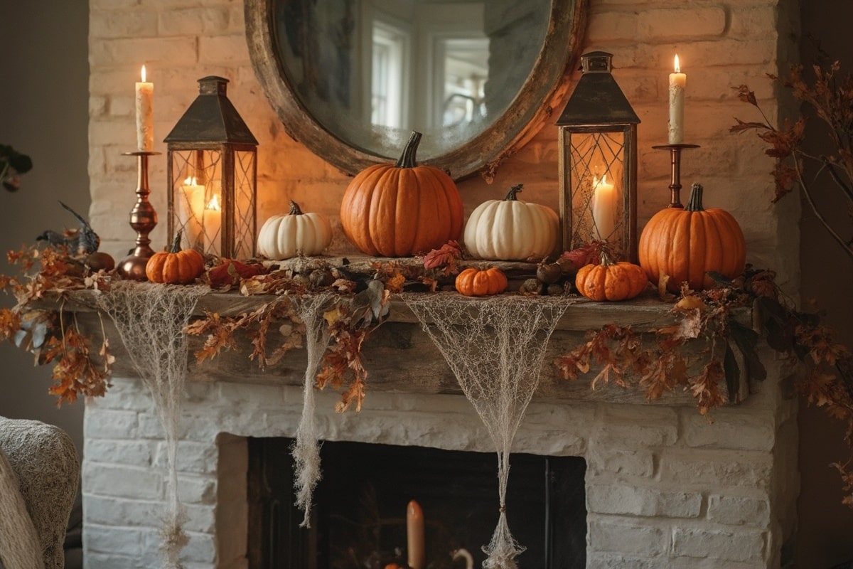 modern rustic Halloween mantle