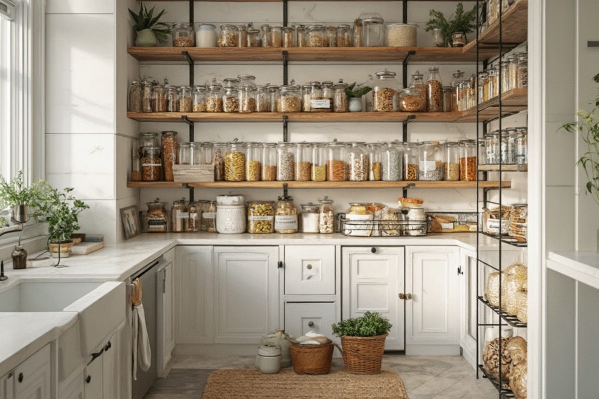 transitional farmhouse pantry organization
