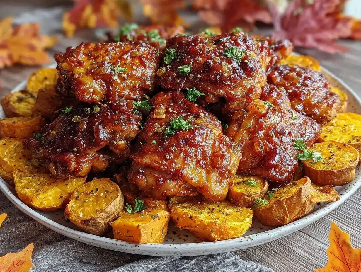 BBQ chicken thighs sheet pan dinner preparation steps