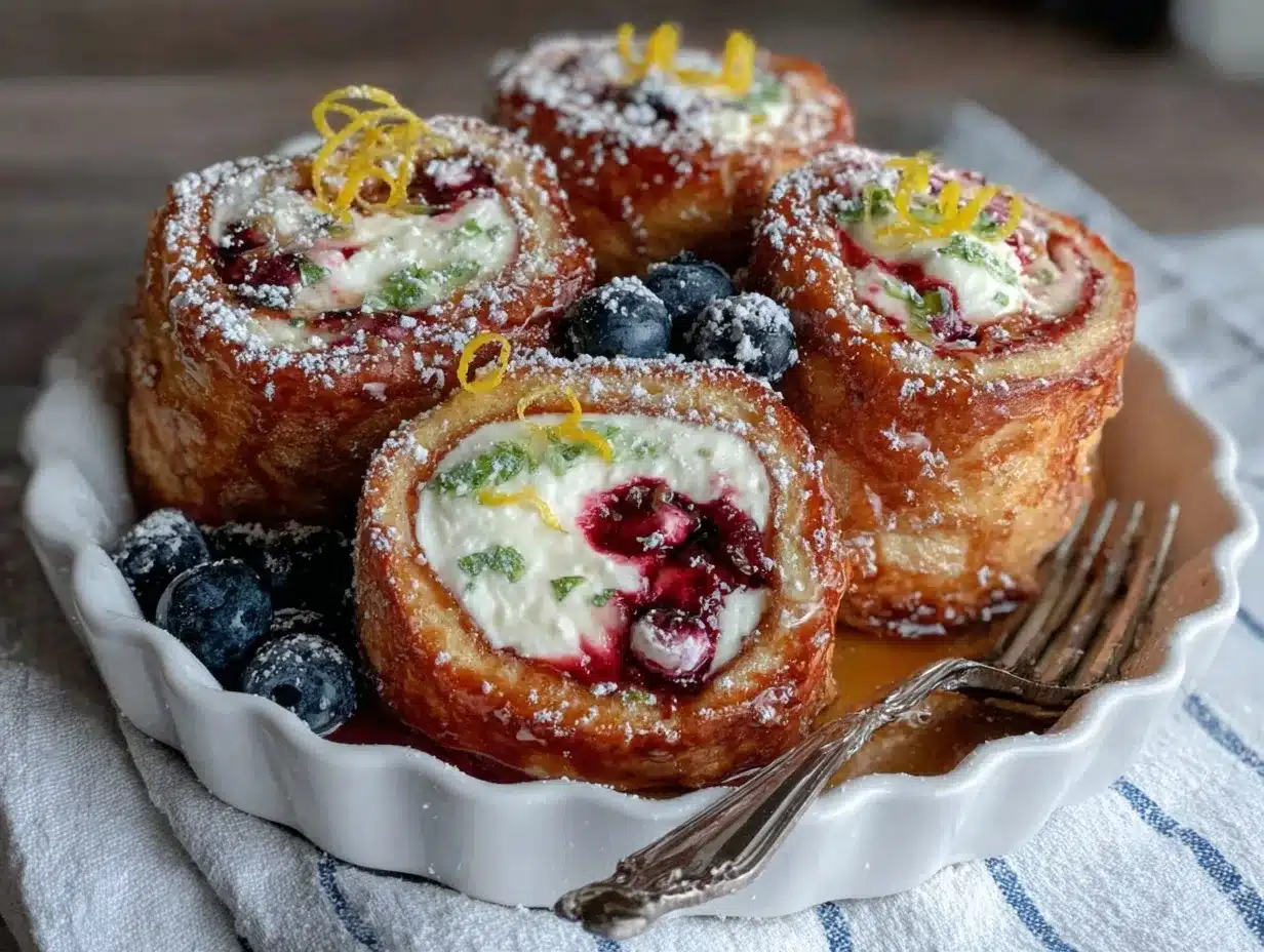 Blueberry cream cheese French toast roll-ups preparation steps