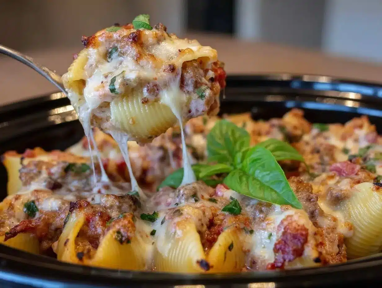 cheesy slow cooker stuffed shells preparation steps