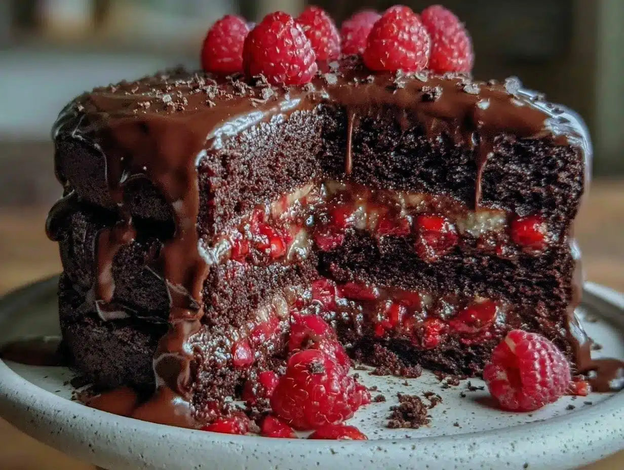 chocolate raspberry layer cake preparation steps