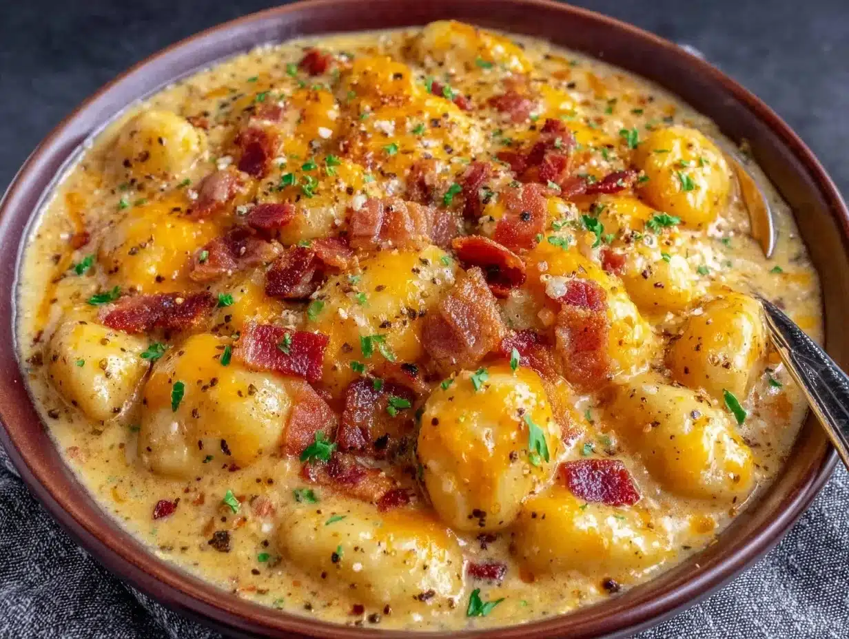creamy bacon cheddar gnocchi soup preparation steps