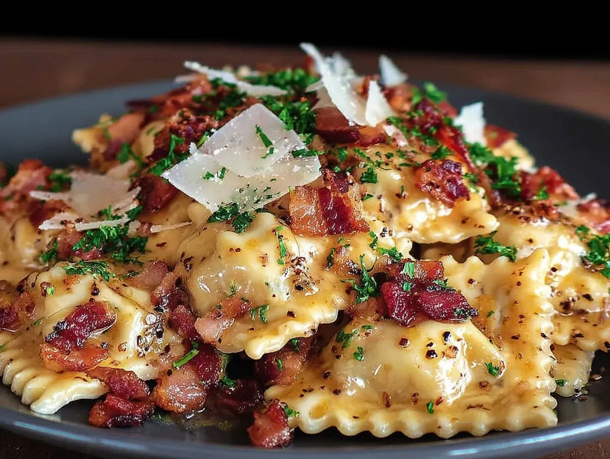 creamy ravioli carbonara preparation steps