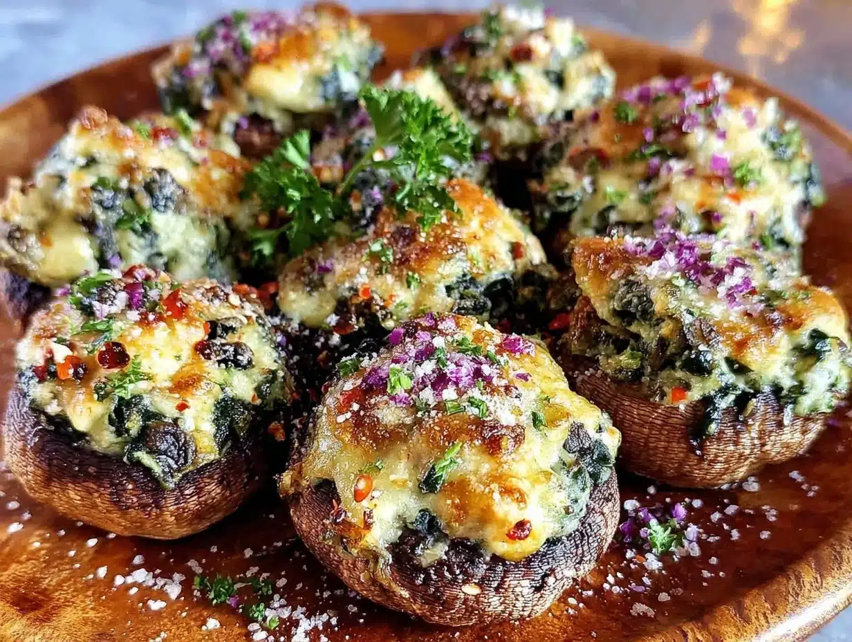creamy spinach stuffed mushrooms - featured image