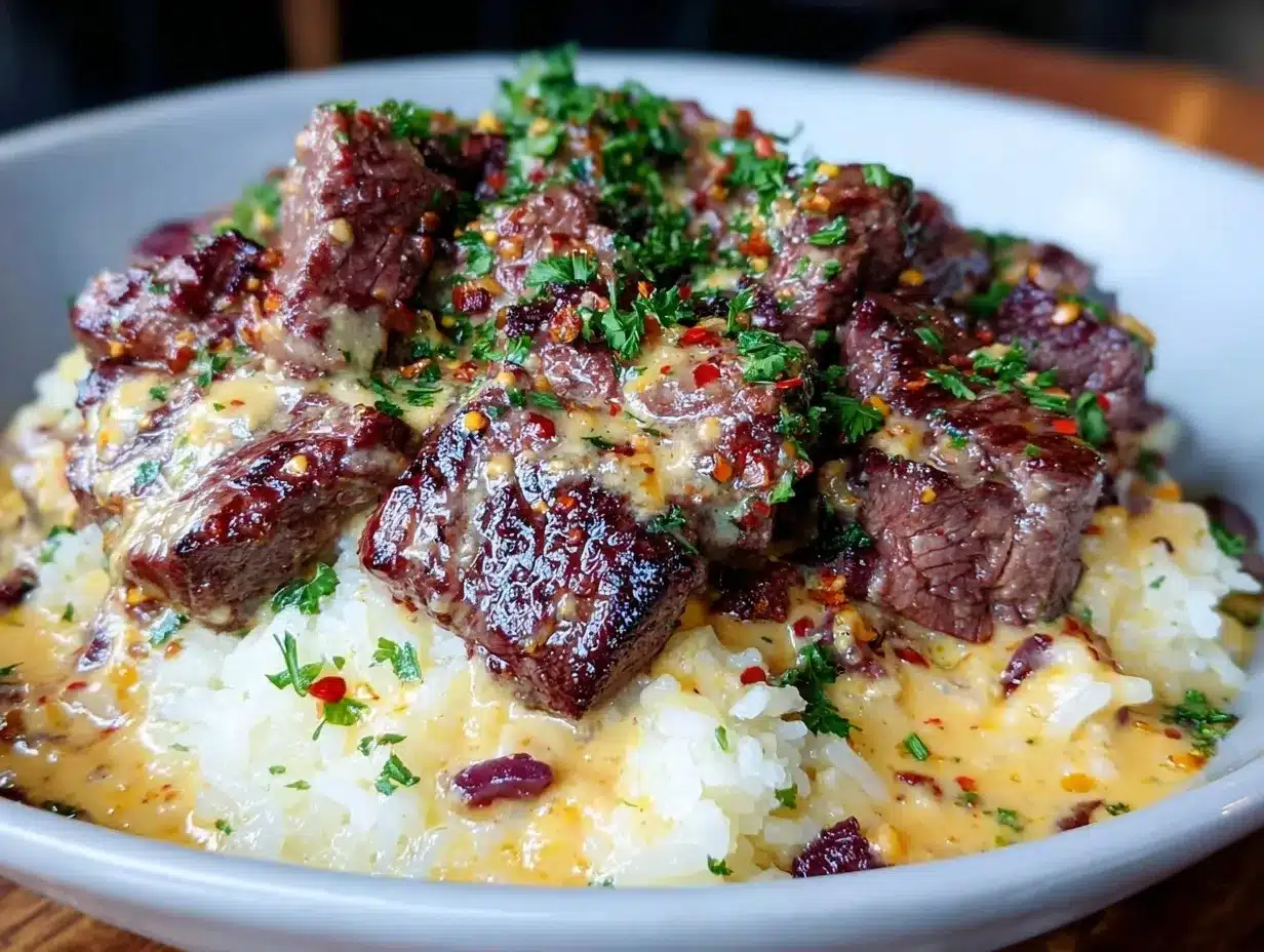 Creamy Steak Queso Rice Bowl preparation steps