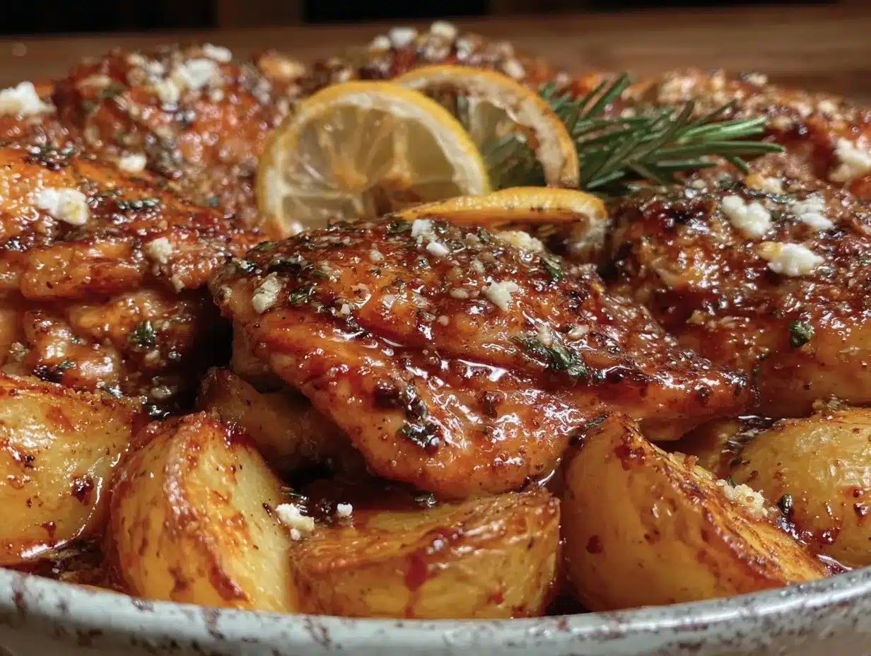 crispy Greek chicken with lemon potatoes preparation steps