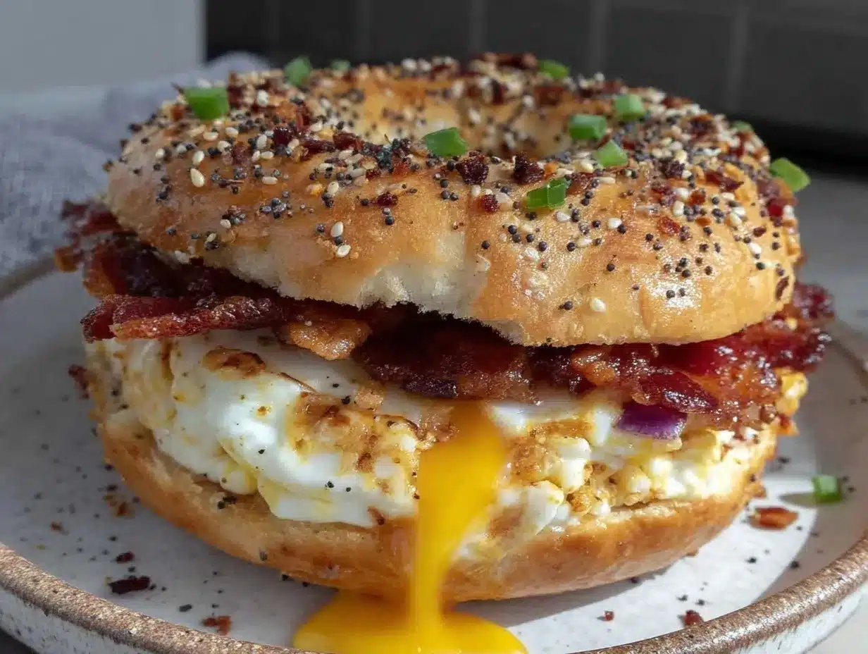 everything bagel breakfast sandwich preparation steps