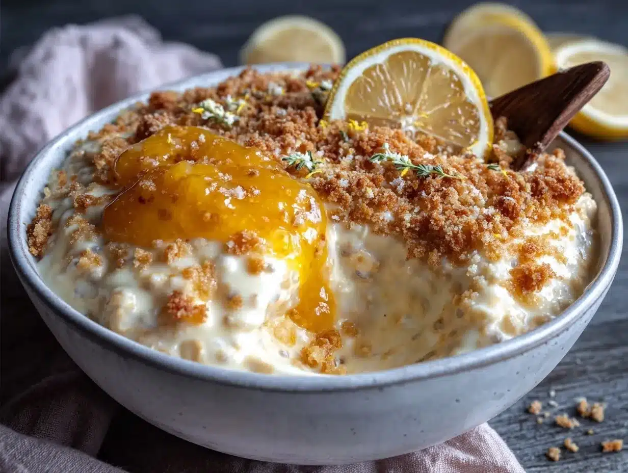 lemon cheesecake overnight oats preparation steps