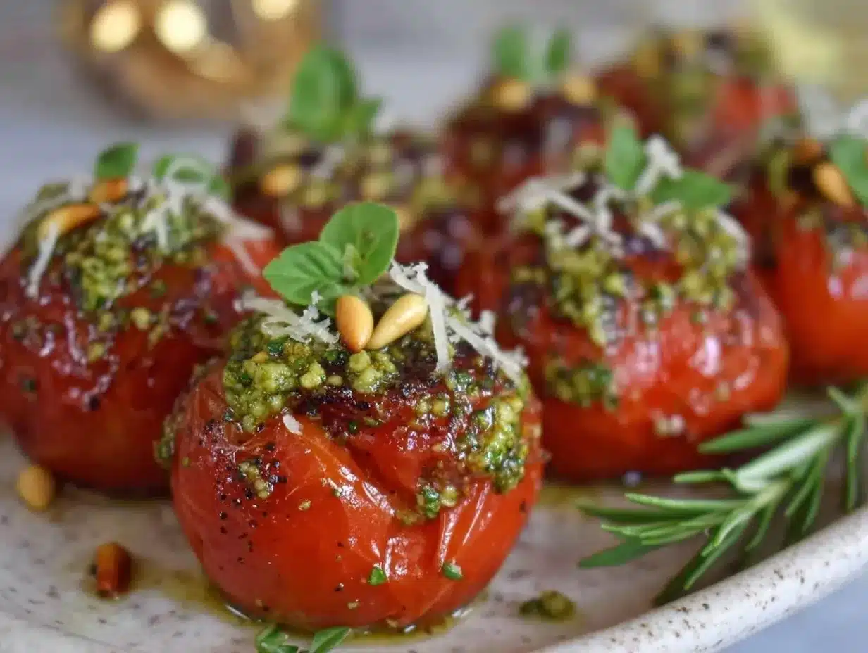 pesto stuffed cherry tomatoes preparation steps