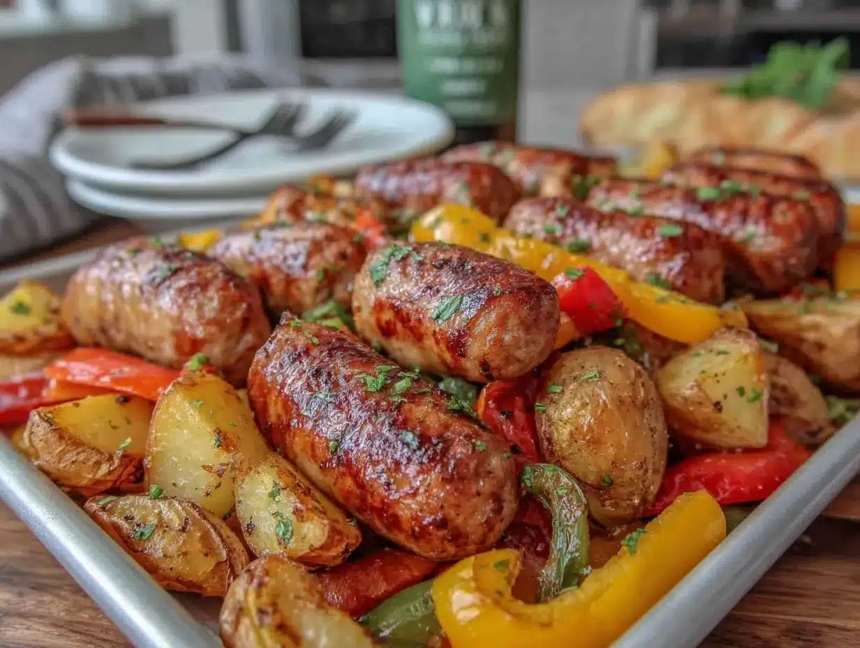 sheet pan sausage and peppers preparation steps