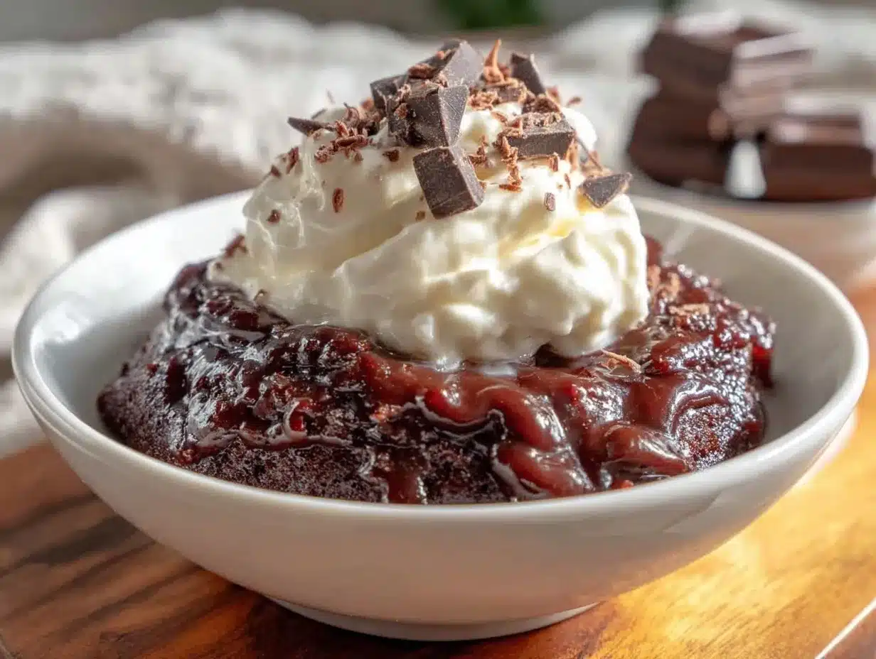 slow cooker chocolate lava brownie pudding preparation steps