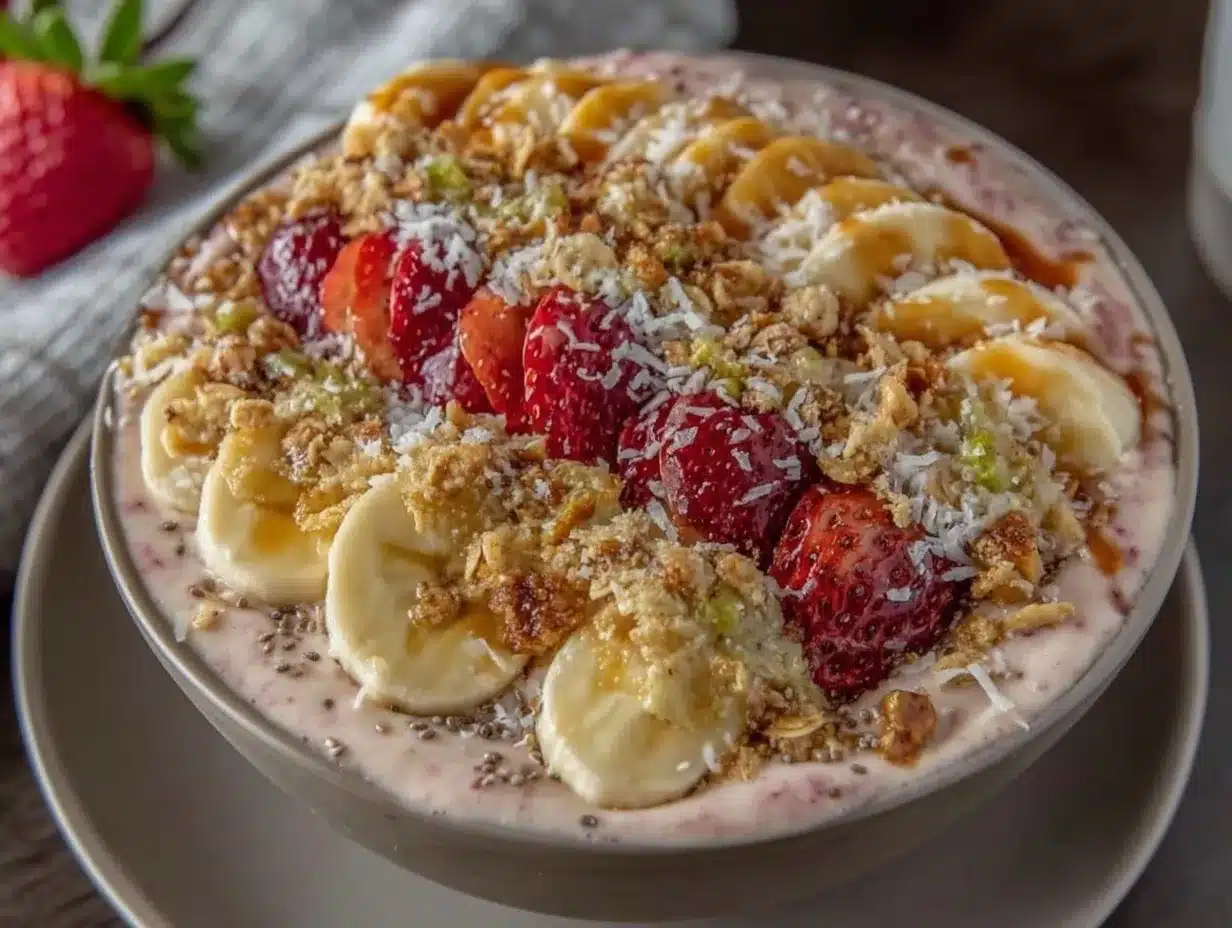 strawberry banana smoothie bowl preparation steps