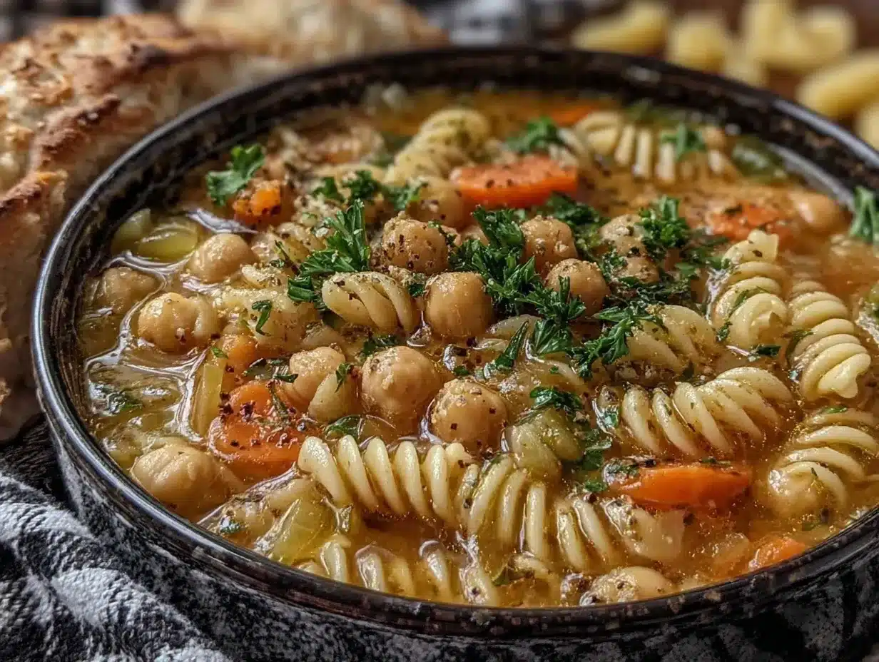 vegan chickpea noodle soup preparation steps