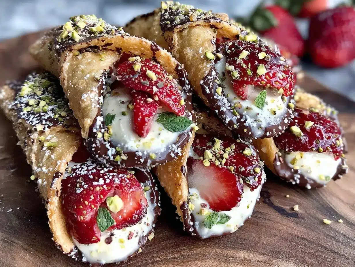Chocolate-Dipped Strawberry Cannoli Cones preparation steps