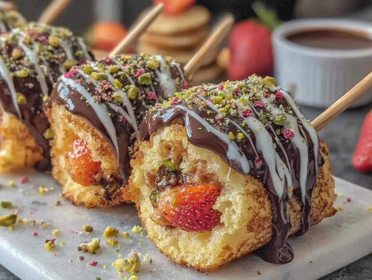 chocolate-dipped strawberry pancake pops preparation steps