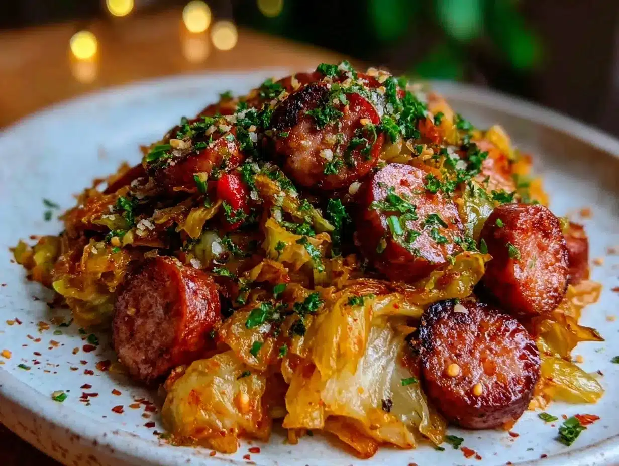 crispy fried cabbage with sausage preparation steps