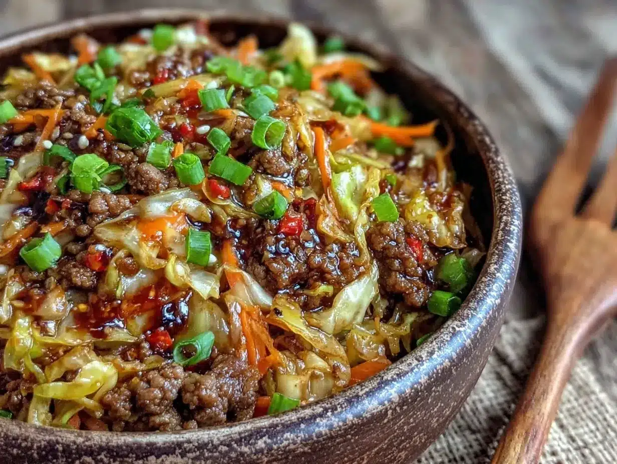 easy keto egg roll in a bowl preparation steps