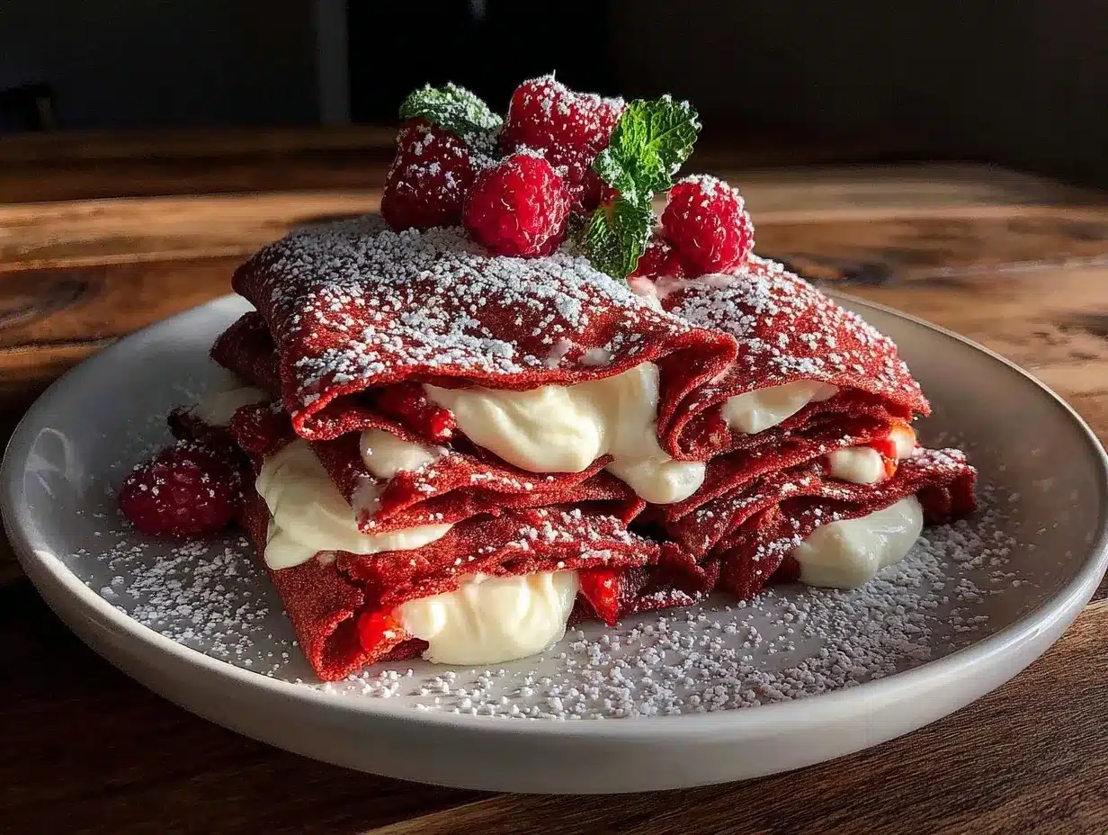fluffy red velvet crepes preparation steps