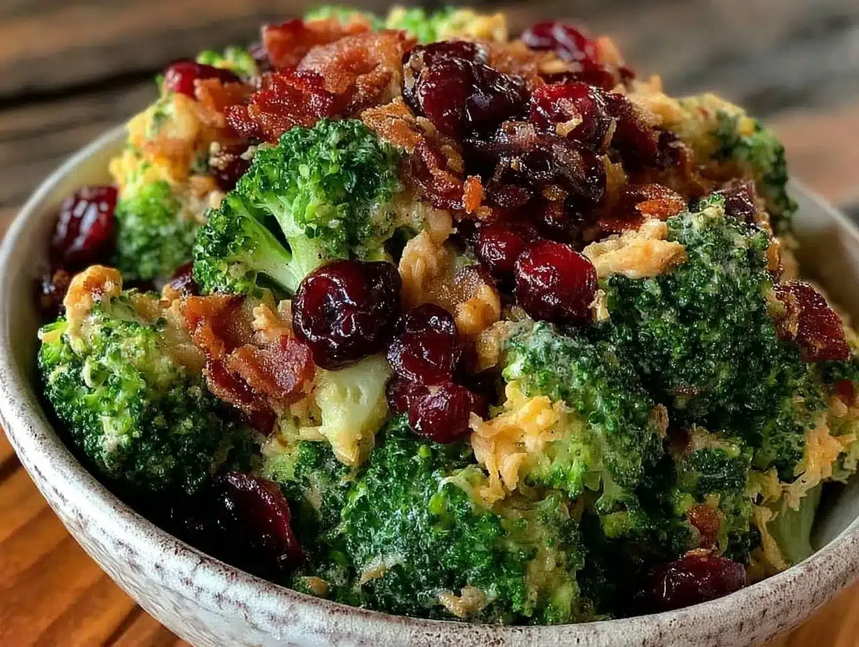 fresh broccoli salad with bacon and cranberries preparation steps