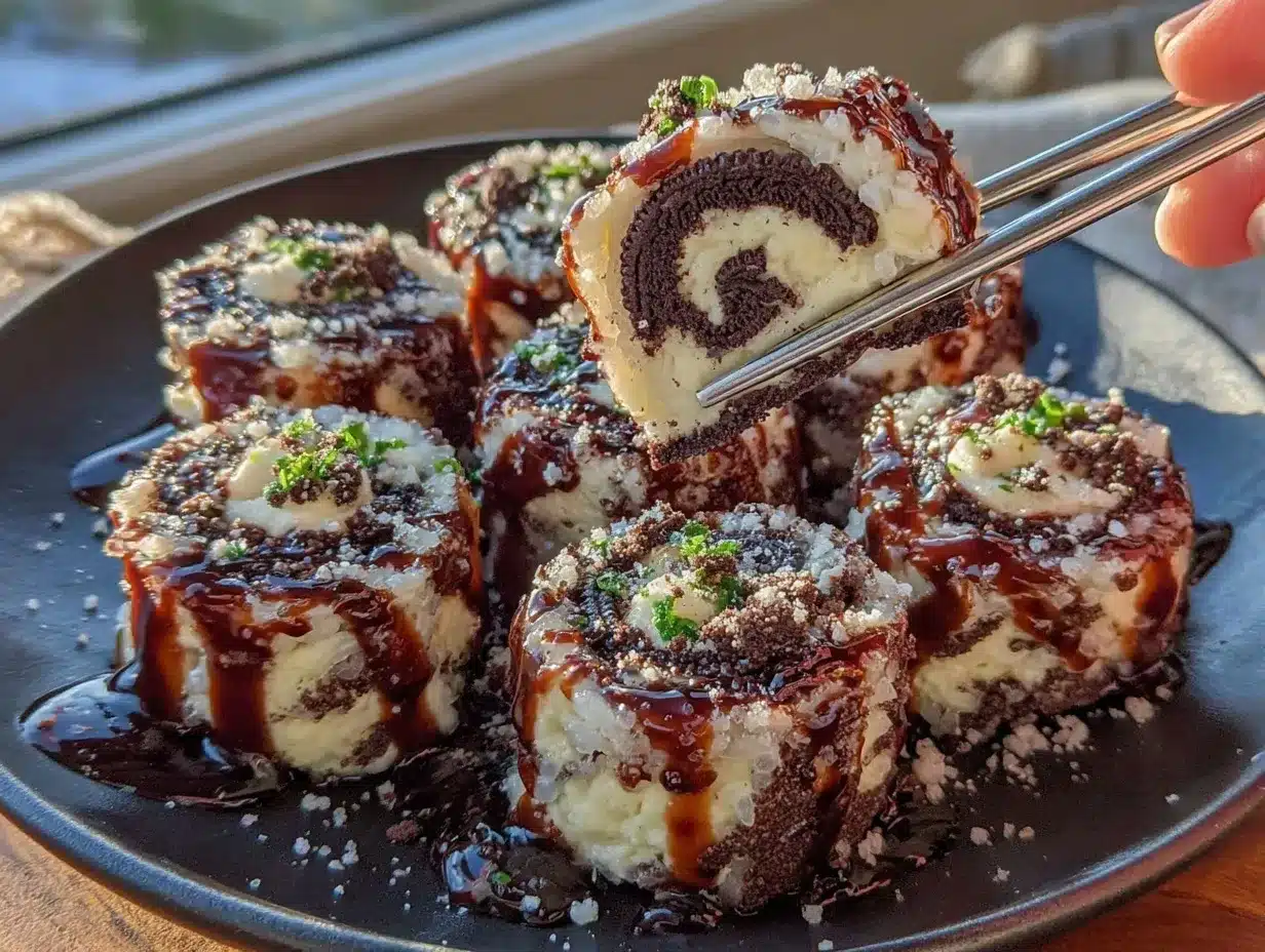 Oreo sushi rolls preparation steps