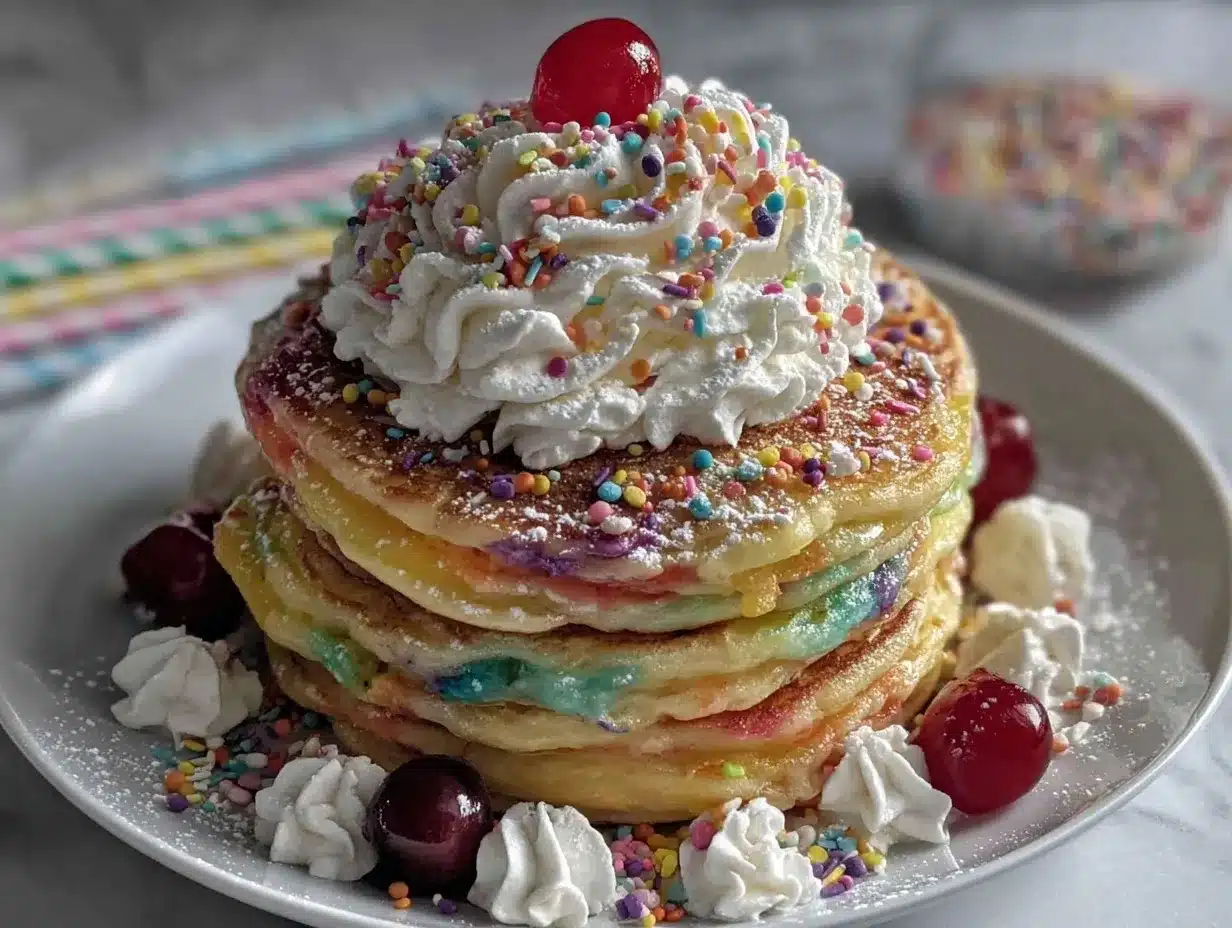 rainbow pancake stacks preparation steps