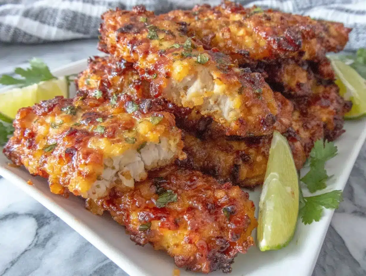 Takis crusted chicken tenders preparation steps
