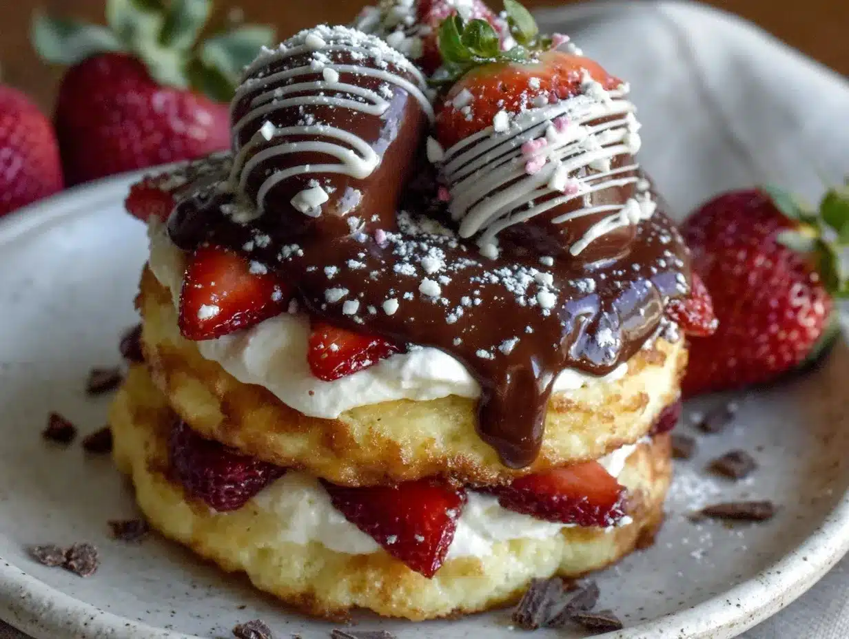 Valentine’s Chocolate Strawberry Shortcake Stack preparation steps