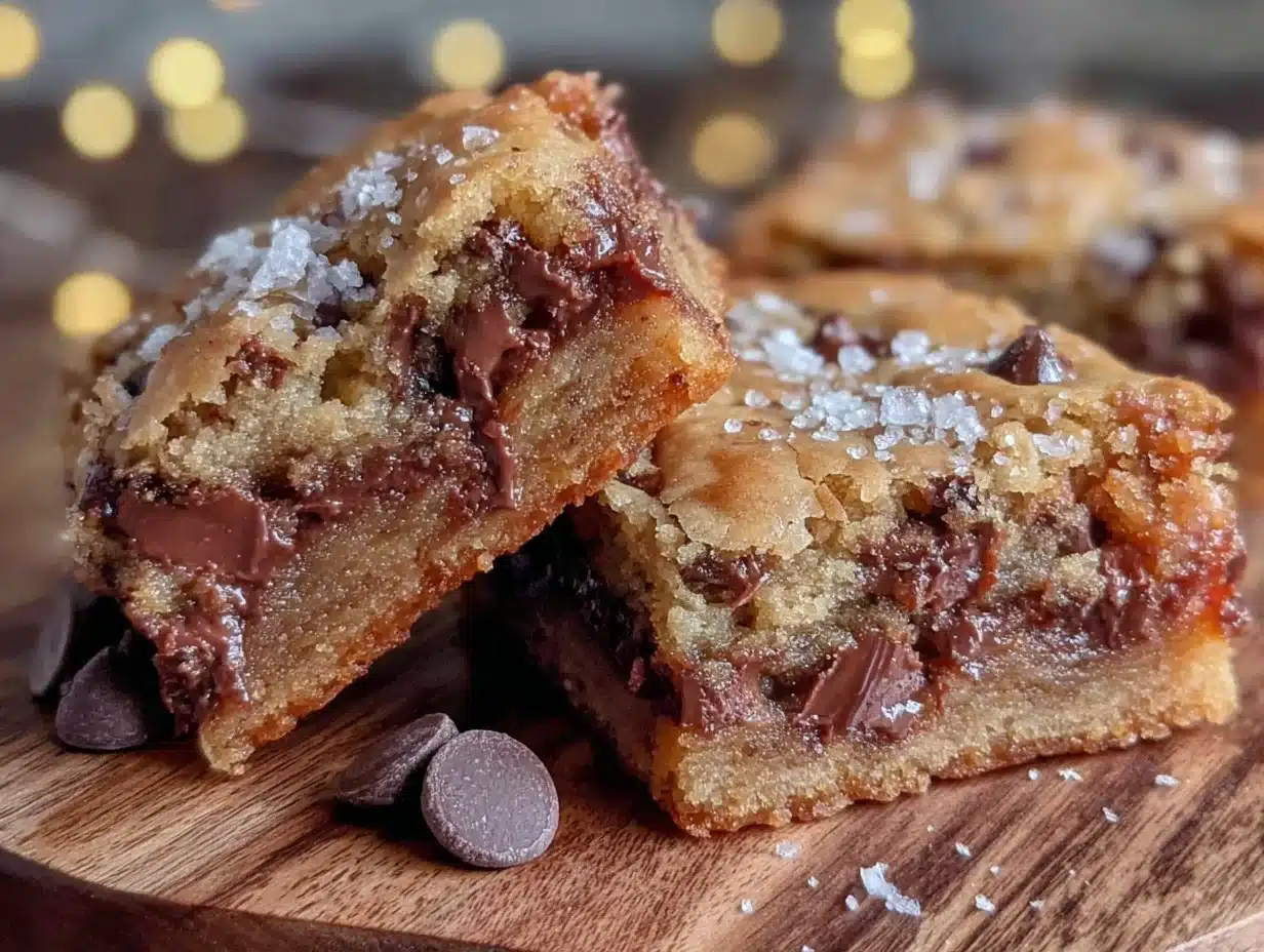 chewy gooey chocolate chip cookie bars - featured image