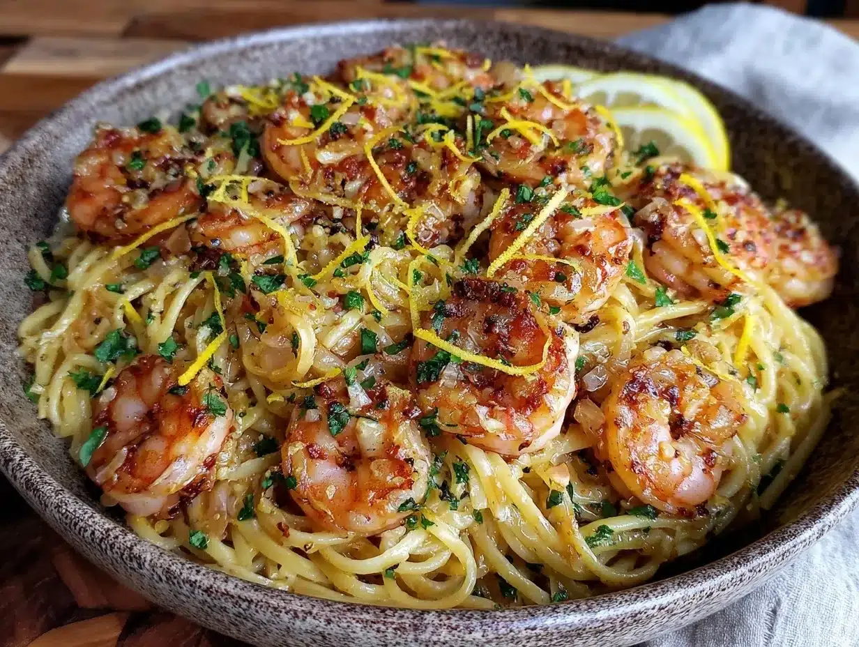 creamy lemon garlic shrimp pasta preparation steps