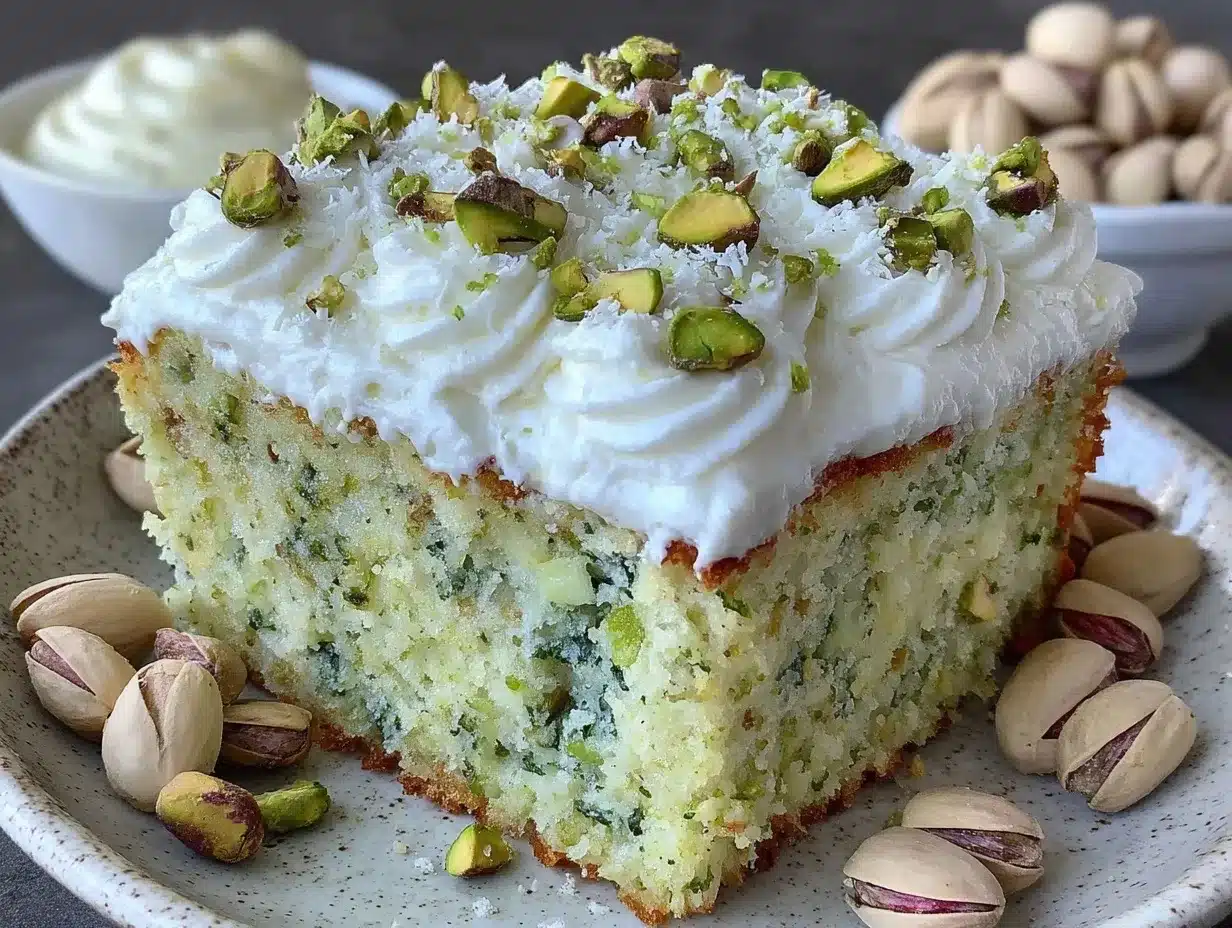 creamy pistachio pudding poke cake preparation steps