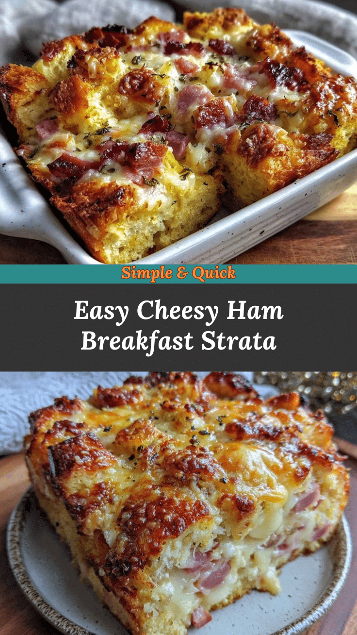 Easy Cheesy Ham and Cheese Breakfast Strata recipe