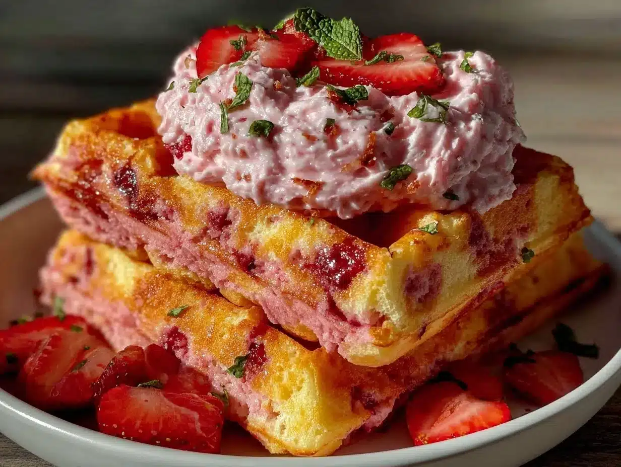fluffy pink velvet waffles preparation steps