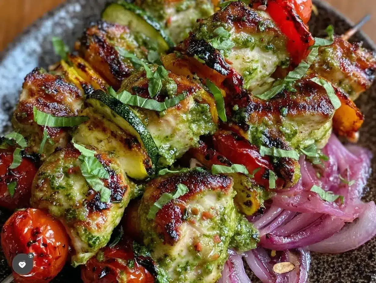 fresh pesto chicken skewers preparation steps