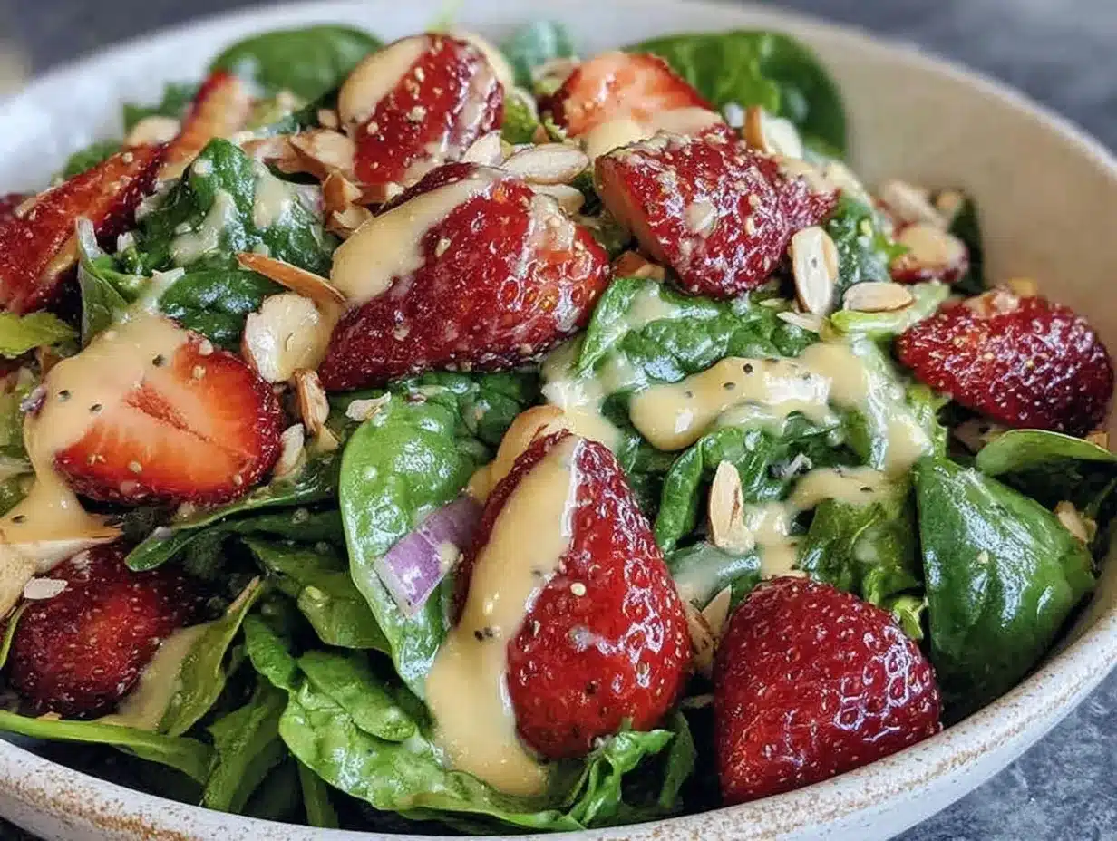 fresh strawberry spinach salad preparation steps