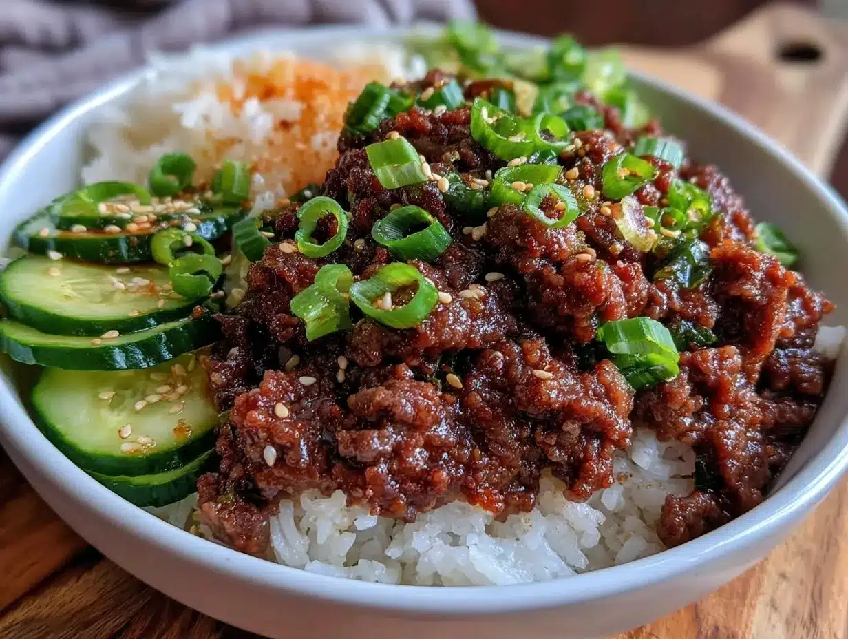 Korean ground beef bowl preparation steps