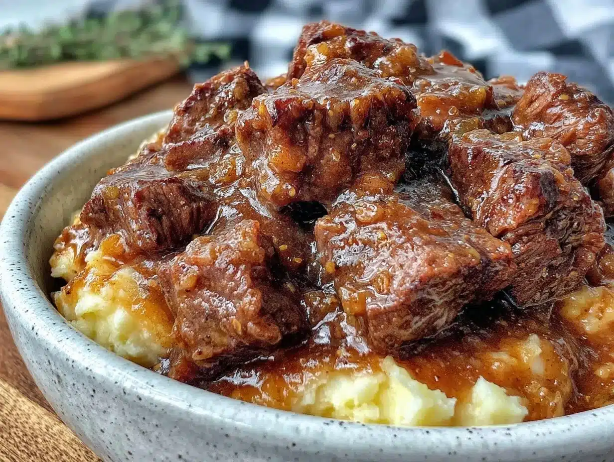 slow cooker beef tips and gravy preparation steps
