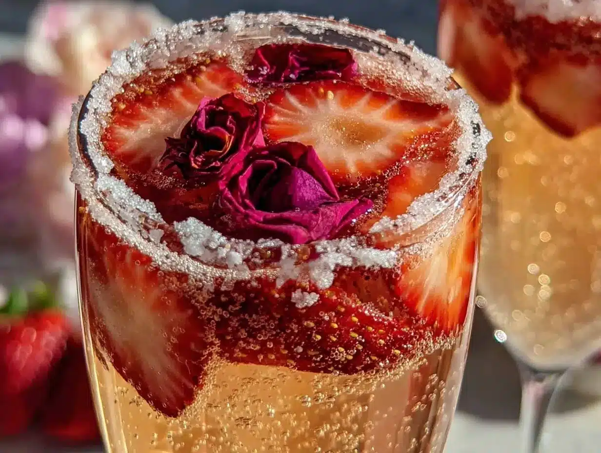 strawberry rosé champagne cocktail preparation steps