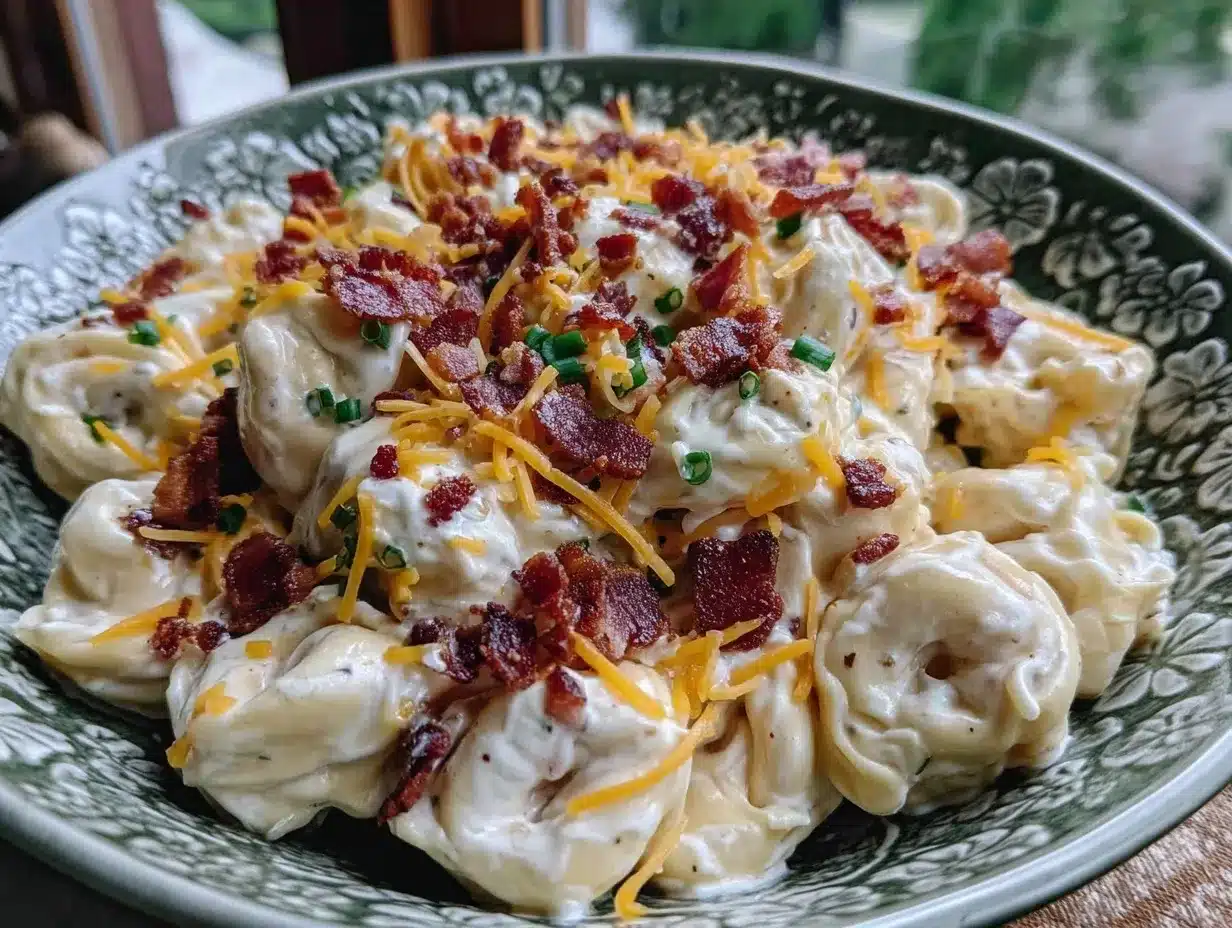 creamy cheddar bacon ranch tortellini salad preparation steps
