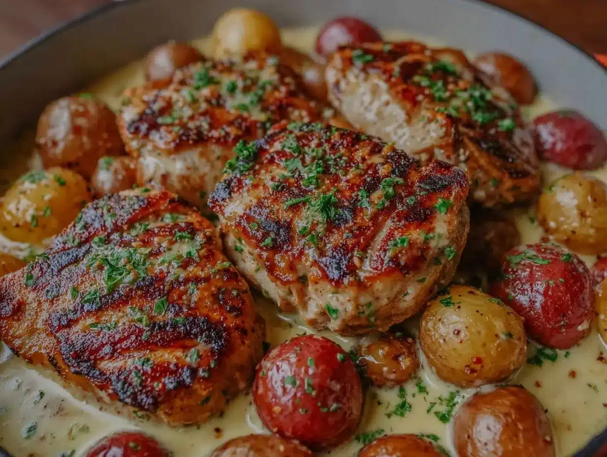 creamy chicken and crispy potatoes preparation steps