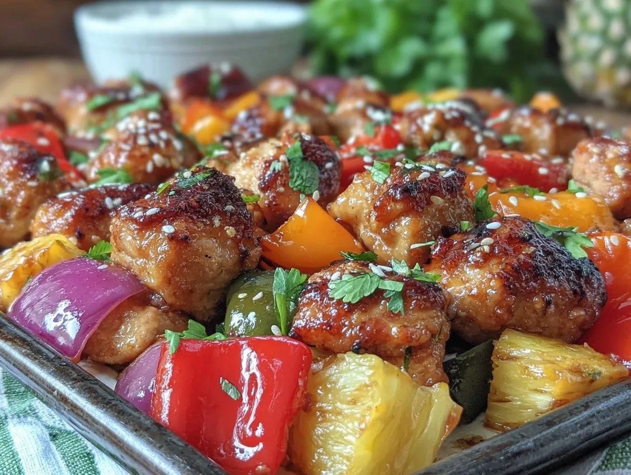 easy juicy hawaiian chicken sheet pan dinner preparation steps