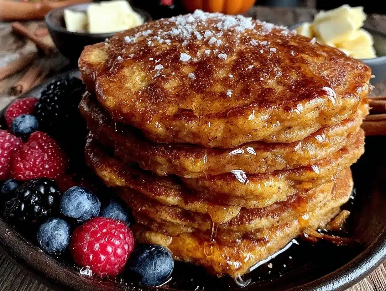 fluffy pumpkin spice pancake stack preparation steps