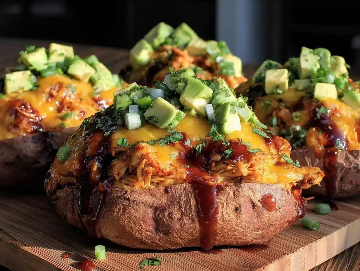 loaded BBQ chicken stuffed sweet potatoes preparation steps