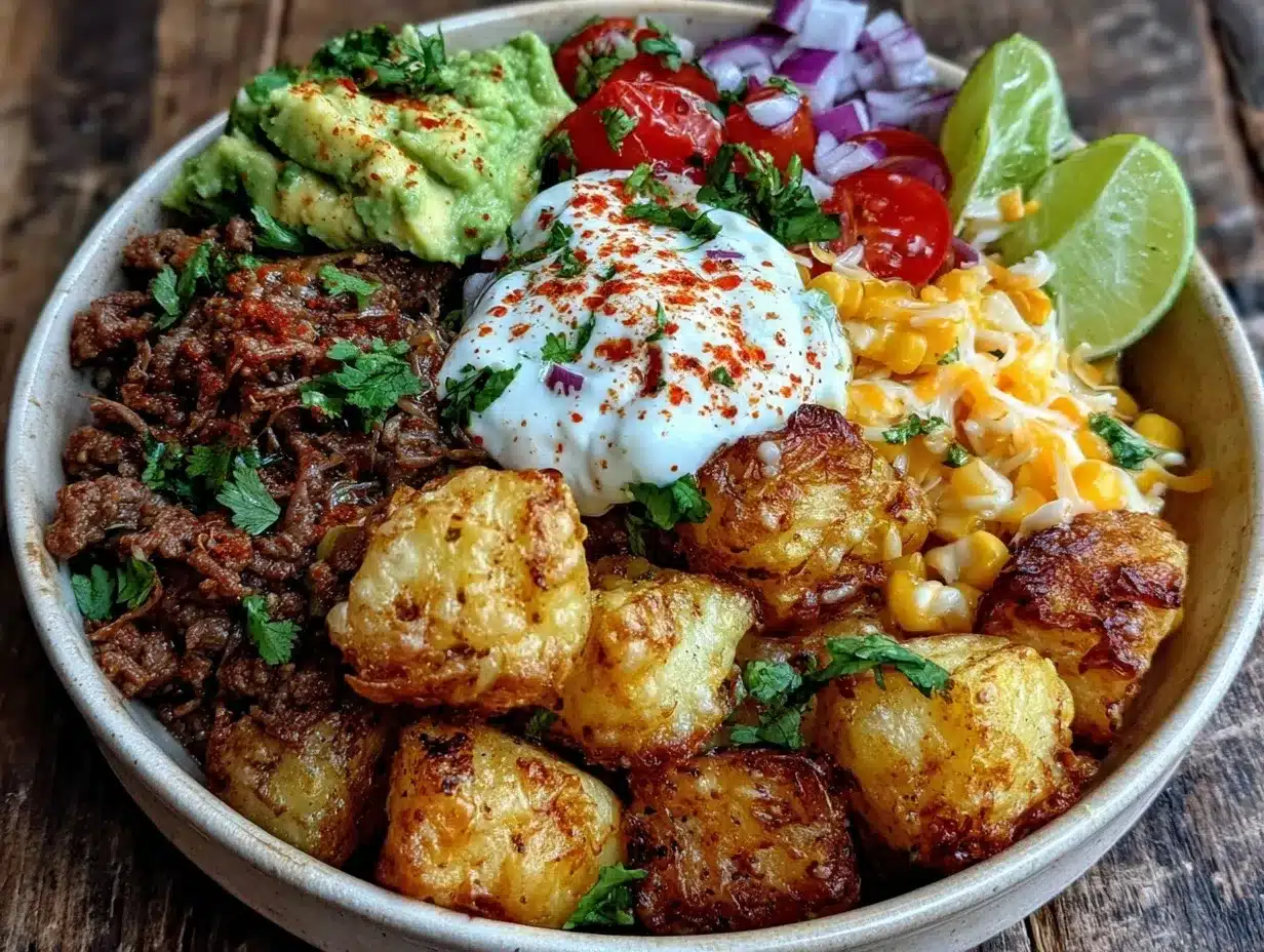 loaded potato taco bowl preparation steps