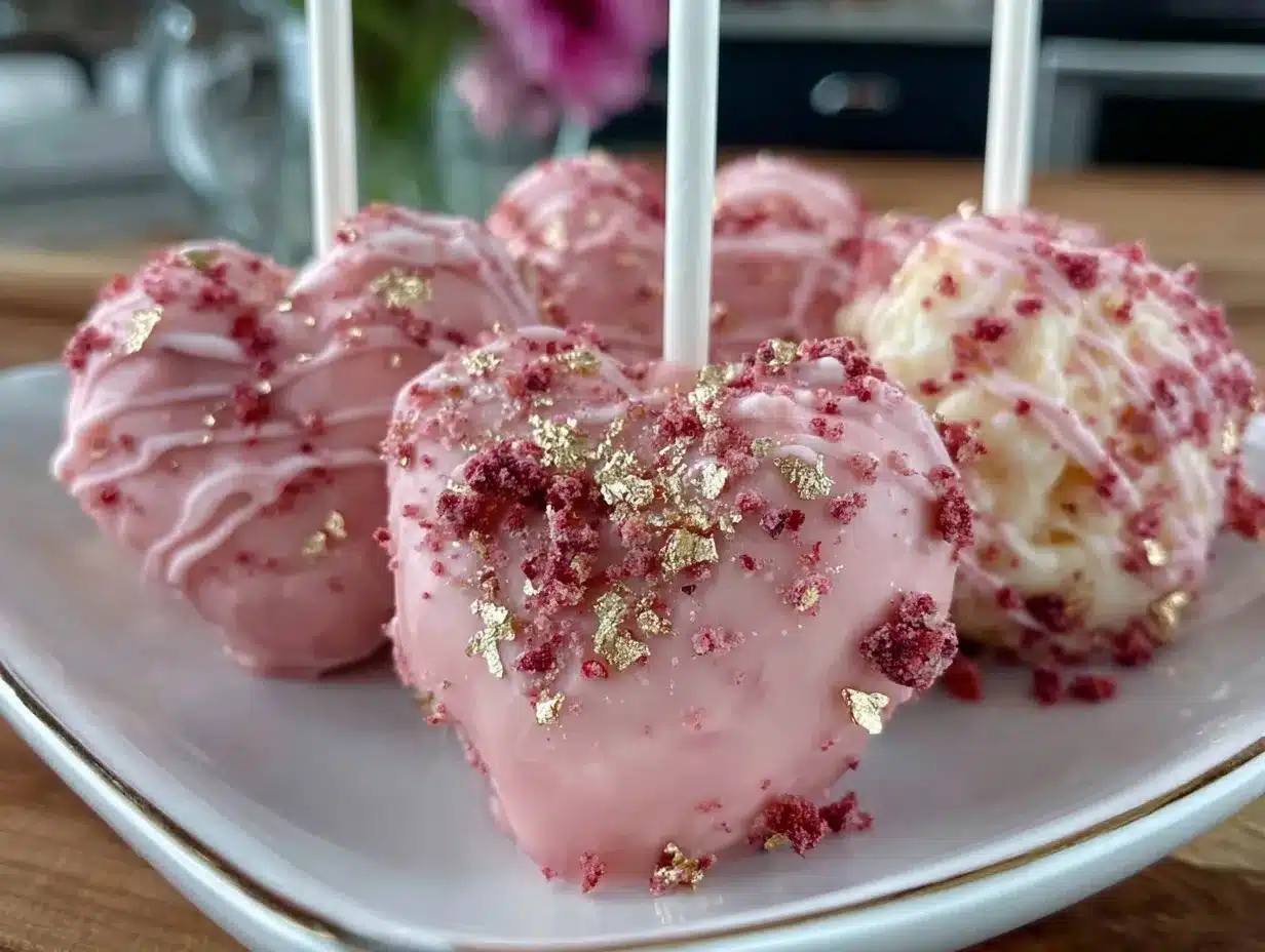 pink velvet heart-shaped cake pops preparation steps