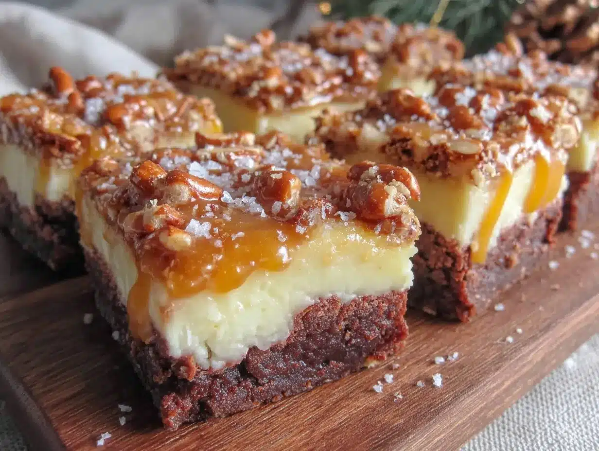Salted Caramel Pretzel Brownie Cheesecake Bars preparation steps