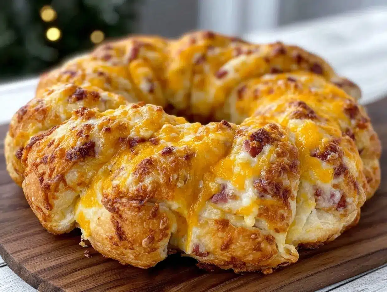 cheesy ham and cheese crescent roll ring preparation steps