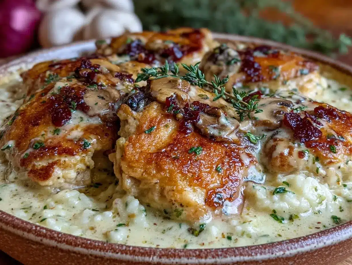 creamy one-pot chicken and rice preparation steps